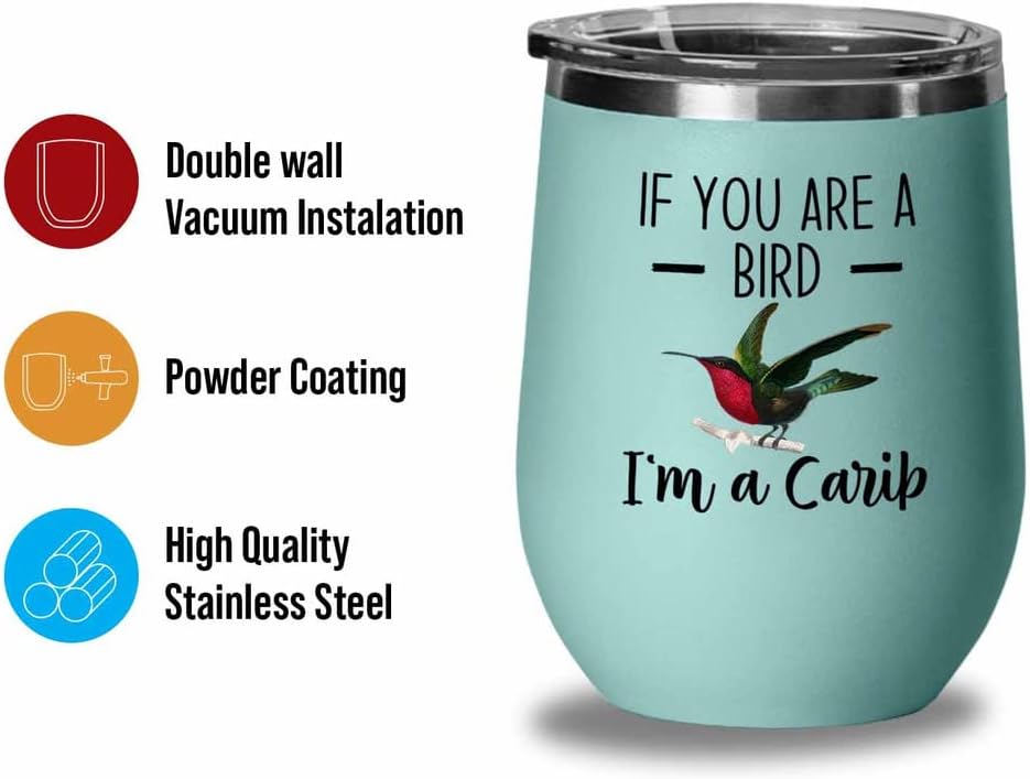 Bird Lover Teal Edition Wine Tumbler 12oz - Bird and Carib - Hummingbird Nest Cage Parrot Dad Gardening Outdoor Birdwatcher Feeder