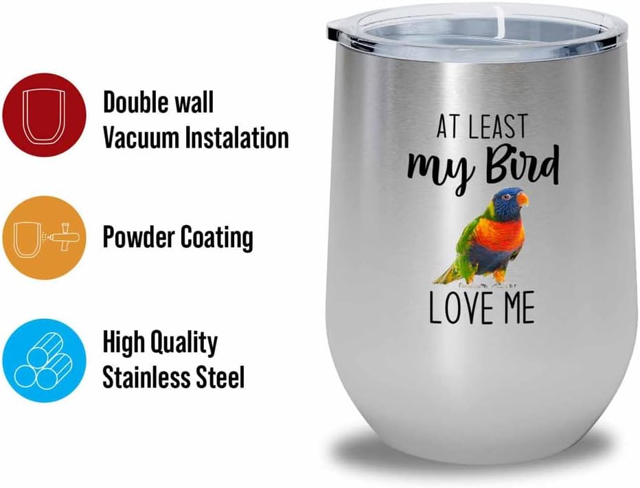 Bird Lover Silver Edition Wine Tumbler 12oz - Bird loves me - Hummingb