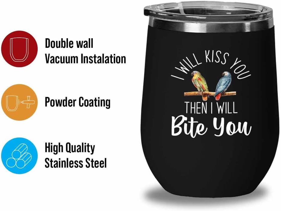 Bird Lover Black Edition Wine Tumbler 12oz - Kiss then bite you - Humm