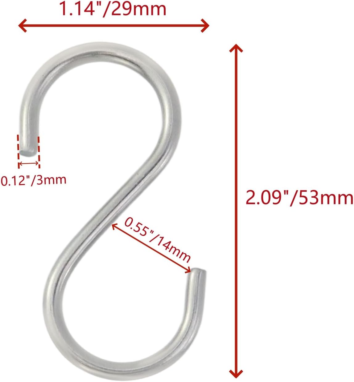 12 Pcs Small S Hooks for Hanging Heavy Duty,2 Inch Small Thick S Hooks for Hammocks, Plants, Chain Hardware, Bird Feeders, Garden Tools, Pots, Pans, Stainless Steel Silver