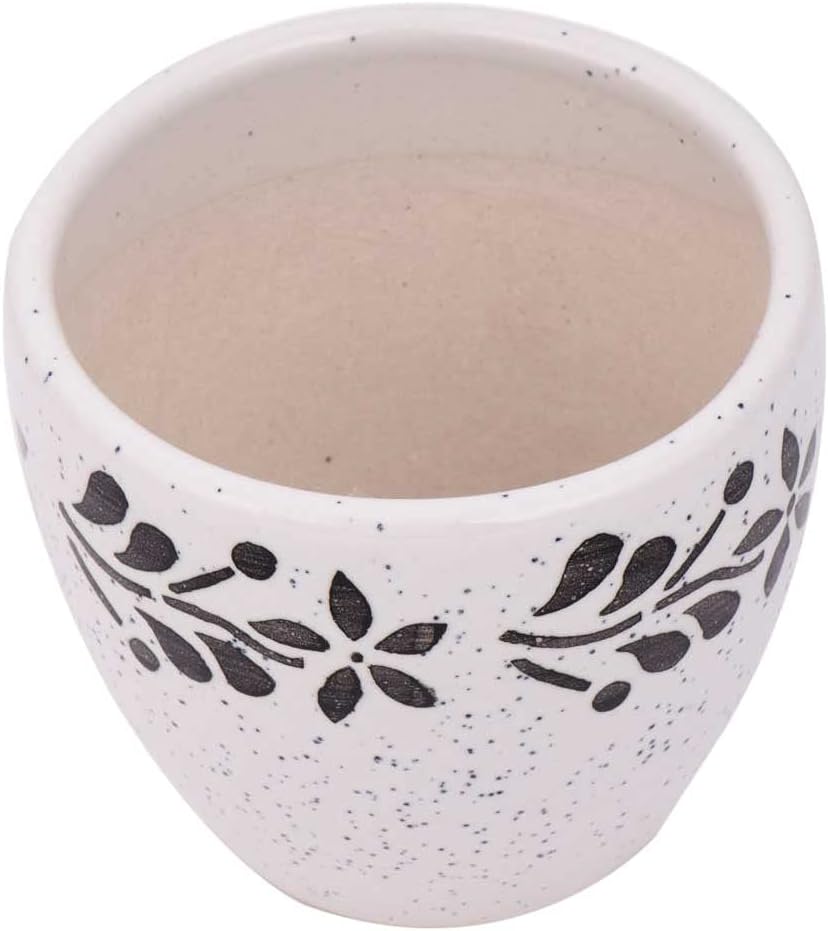 Indian Shelf Handmade Ceramic White Fresh Pot Hand Painted Floral Bord