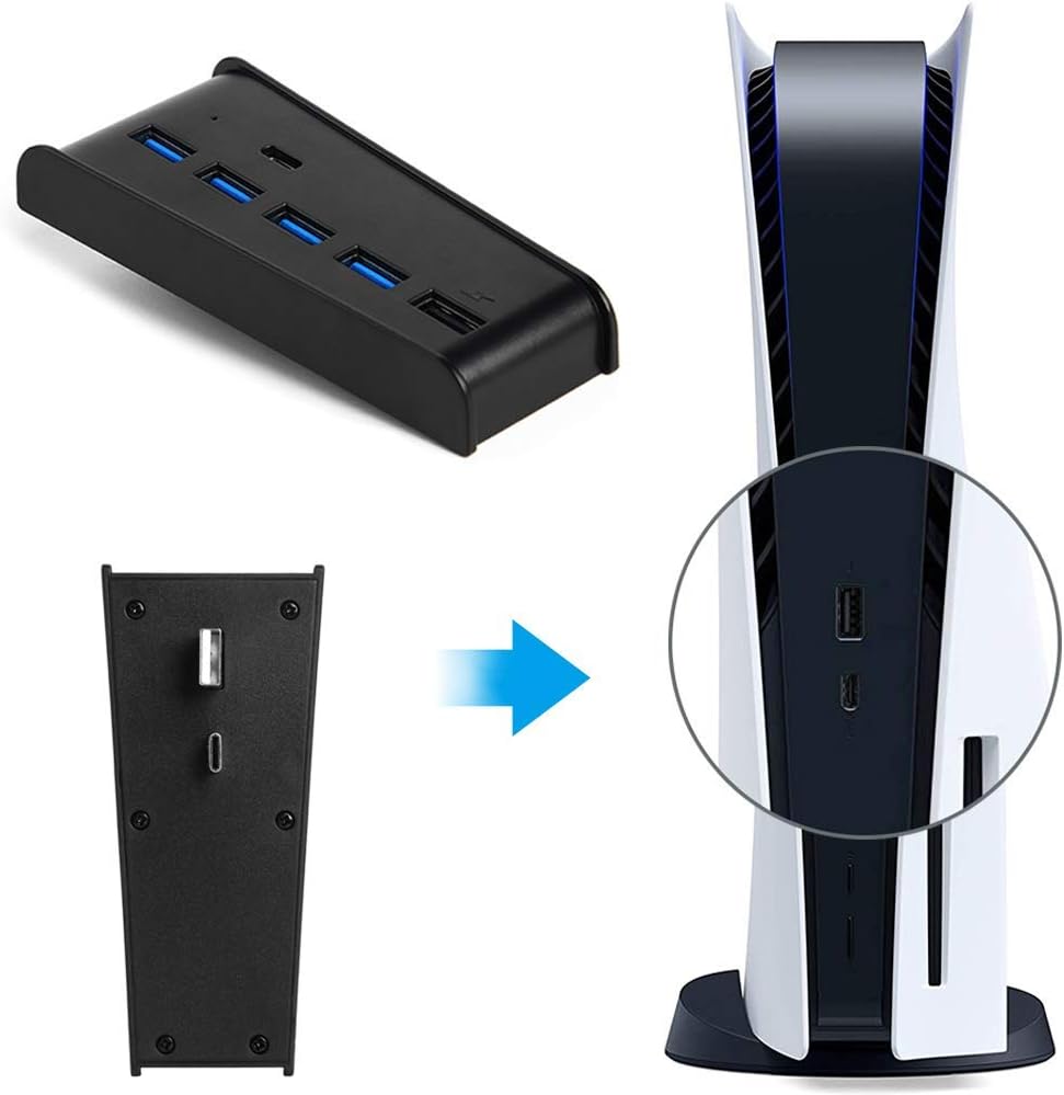 Megadream 6 Port USB Hub for PS5 Accessories, High-Speed Expansion Hub