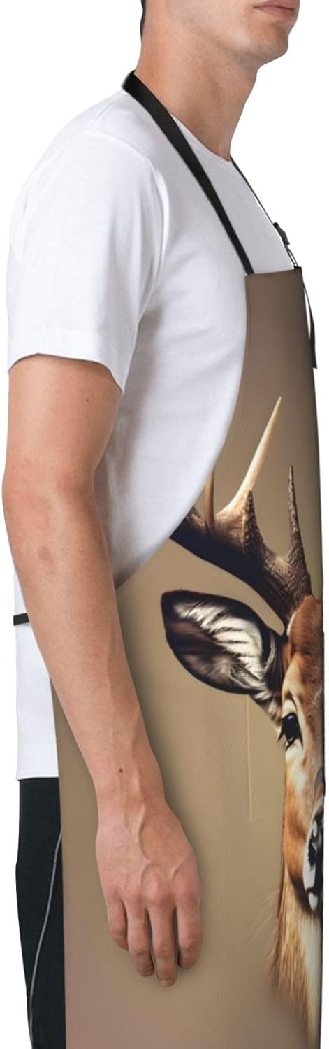 Deer head printing Print Laundry apron 28x33 In Waterproof Kitchen Apron with Pockets for Cooking Baking