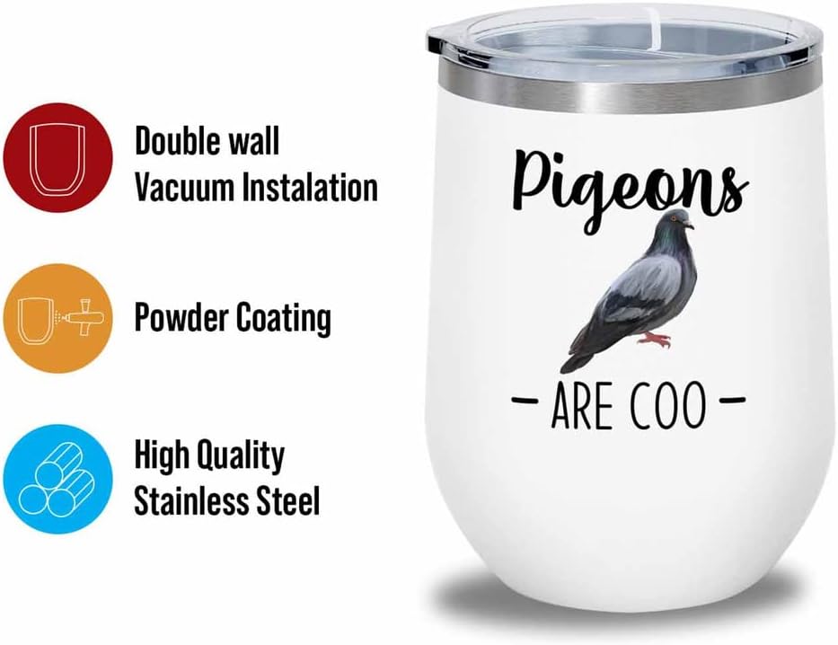Bird Lover White Edition Wine Tumbler 12oz - Pgeons are coo - Hummingb