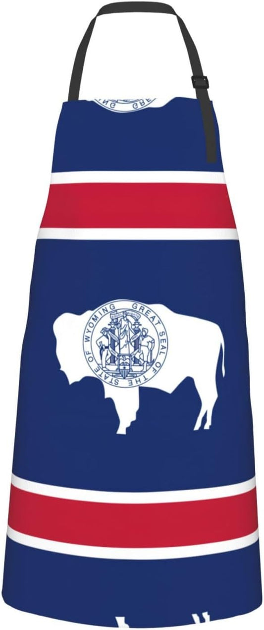 Wyoming State Flag print Waterproof chef's apron with pocket apron for kitchen cooking baking barbecue and gardening