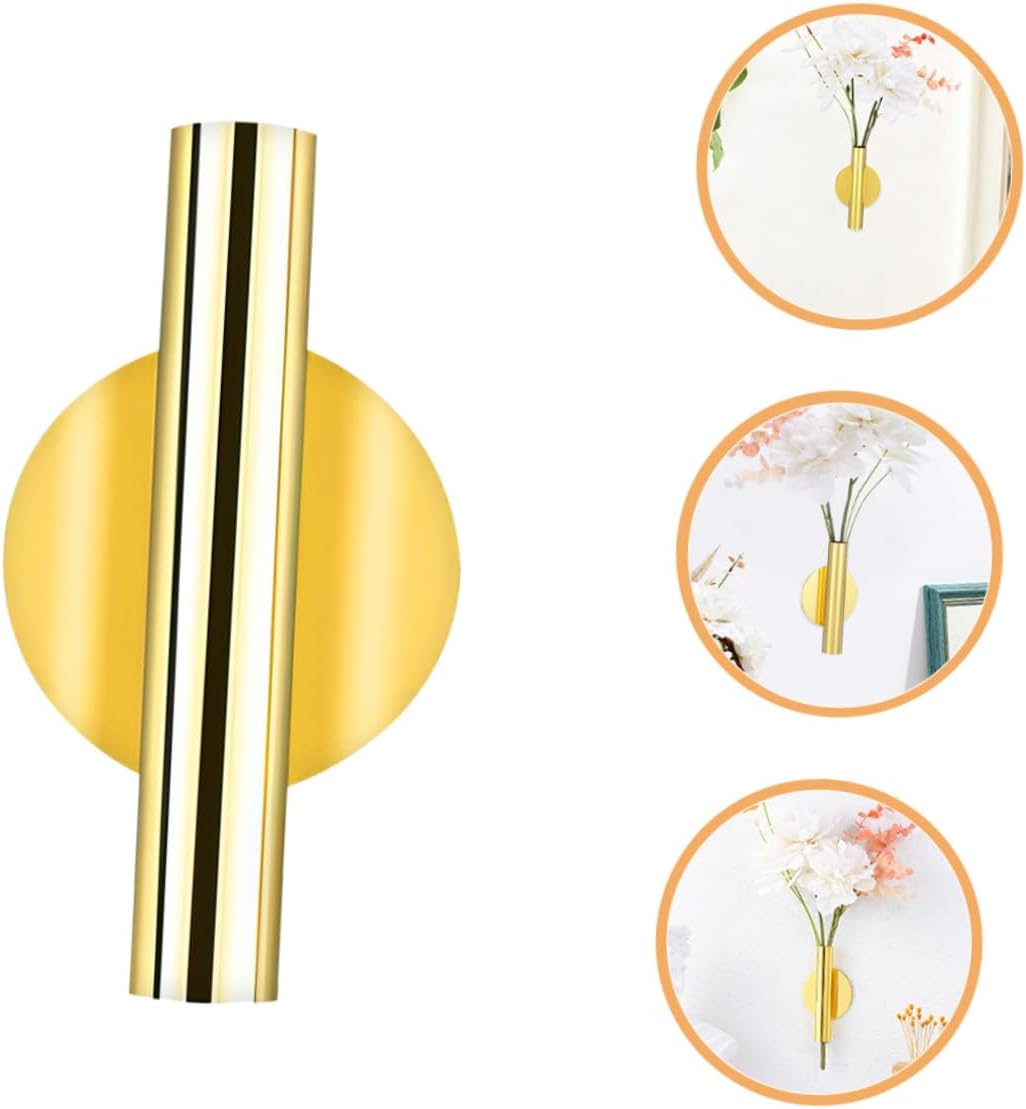 Wall Mounted Flower Vase Gold Floral Tube Metal Planter with Adhesive 