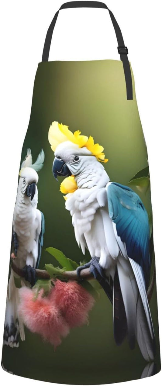Beautiful Cockatoo Bird Flower Print 28x33 In Adult Kitchen Apron with