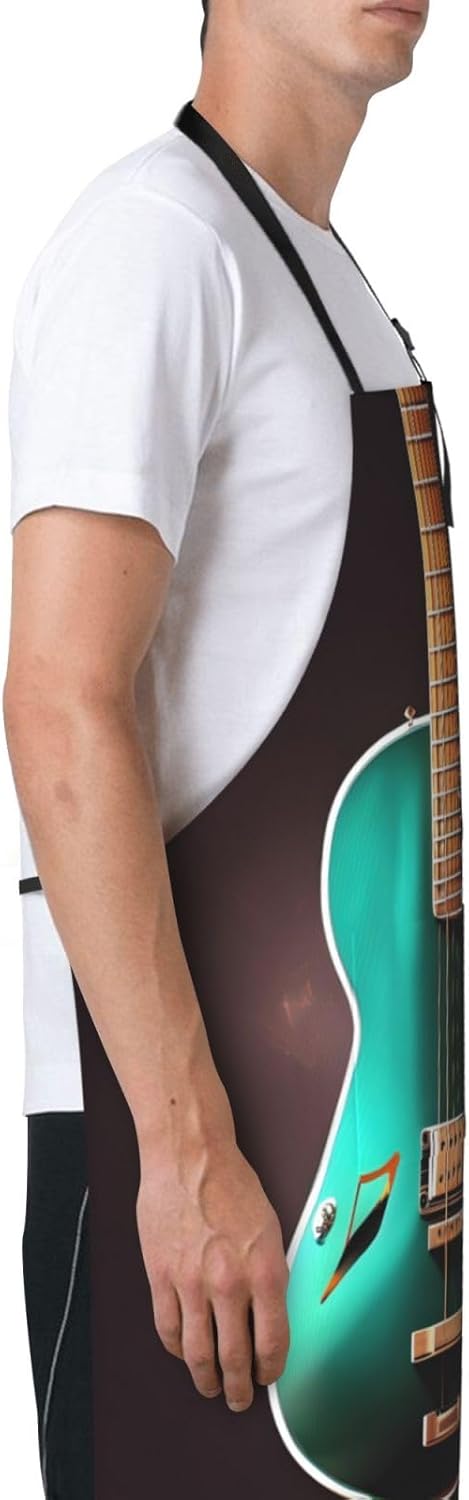 Music Green Guitar print Waterproof apron with pocket adjustable cooking apron for adult kitchen bibs to bake