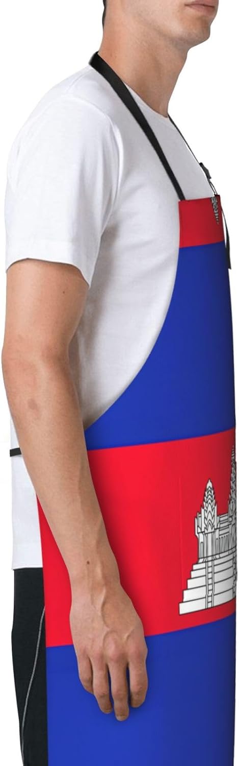 Cambodia Flag print Waterproof chef's apron with pocket apron for kitchen cooking baking barbecue and gardening