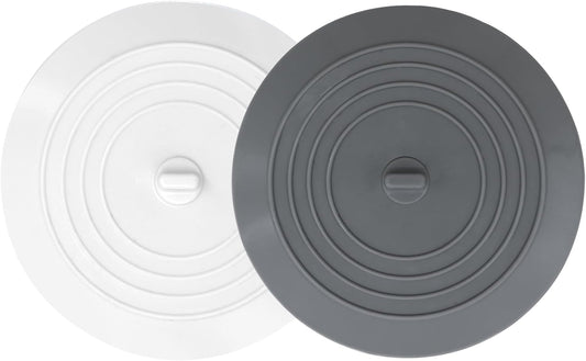 V-TOP Bathtub Drain Stopper 2 Pack, 5 inches Silicone Tub Stopper Shower Drain Cover, Bath Tub Plug Hair Stopper,Universal Flat Suction Renter Friendly Bath Accessories (White&Grey, 5 inch)