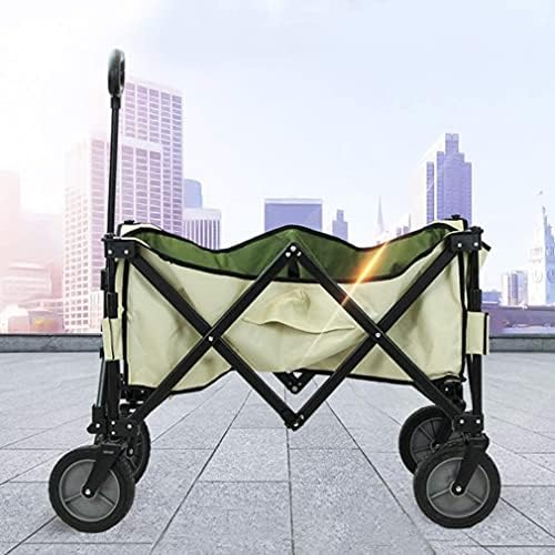 Portable Camping Cart, Utility Wagon, Heavy Duty Folding Garden Portable Hand Cart with Universal Wheel and Side Pocket, Adjustable Handles, Picnic, Camping, Sports