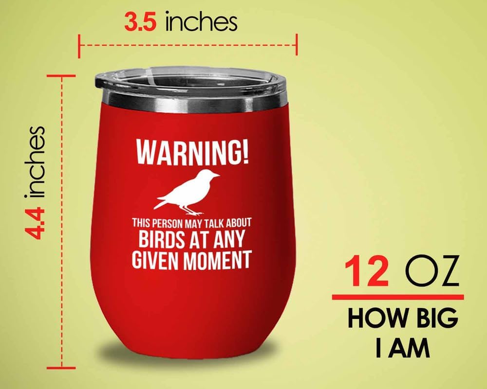 Birding Red Edition Wine Tumbler 12oz - May talk about birds - Bird Feeder Backyard Birdwatcher Gifts Birding Bird Lover