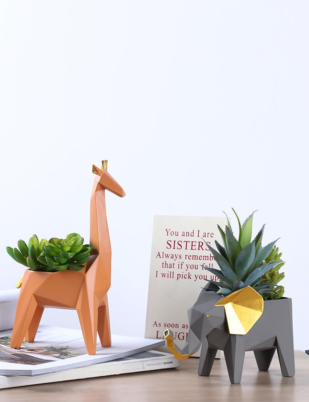 HAUCOZE Giraffe Planter Gifts Statue Animal Sculpture Decor Modern Figurine Arts Polyresin 9.3inch