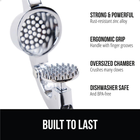 GORILLA GRIP Garlic Press and Peel Set, Heavy Duty Mincer Tool, Large Ergonomic Handle, Easily Mince and Crush Garlics, Ginger, Nuts, Seeds, Peeler Included, Peeling Cloves, Kitchen Gadgets, Black