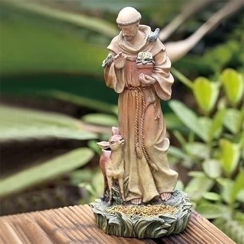 Joseph's Studio by Roman Inc., ST Francis Birdfeeder, Garden Collection, Religious Statue, Holy Family, Memorial, Angel, Patron Saint, Garden Décor (12x4x5)