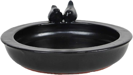 Esschert Design Round Bird Bath with Birds, Ceramic, Gray