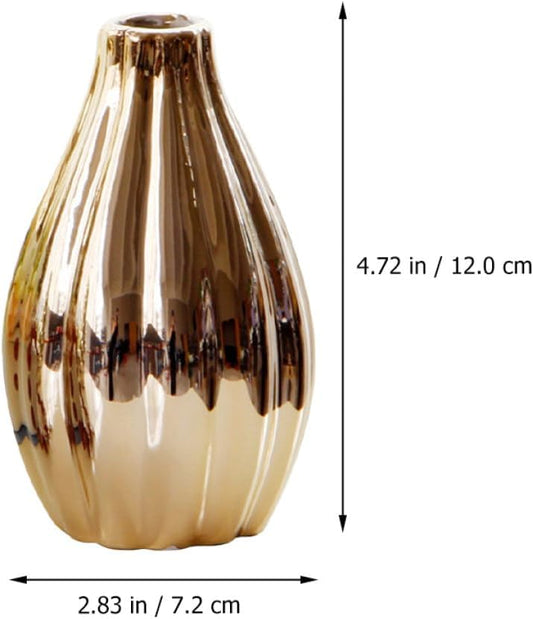 Gold Ceramic Vase Vintage Flower Planter Unique Desktop Plant Containe