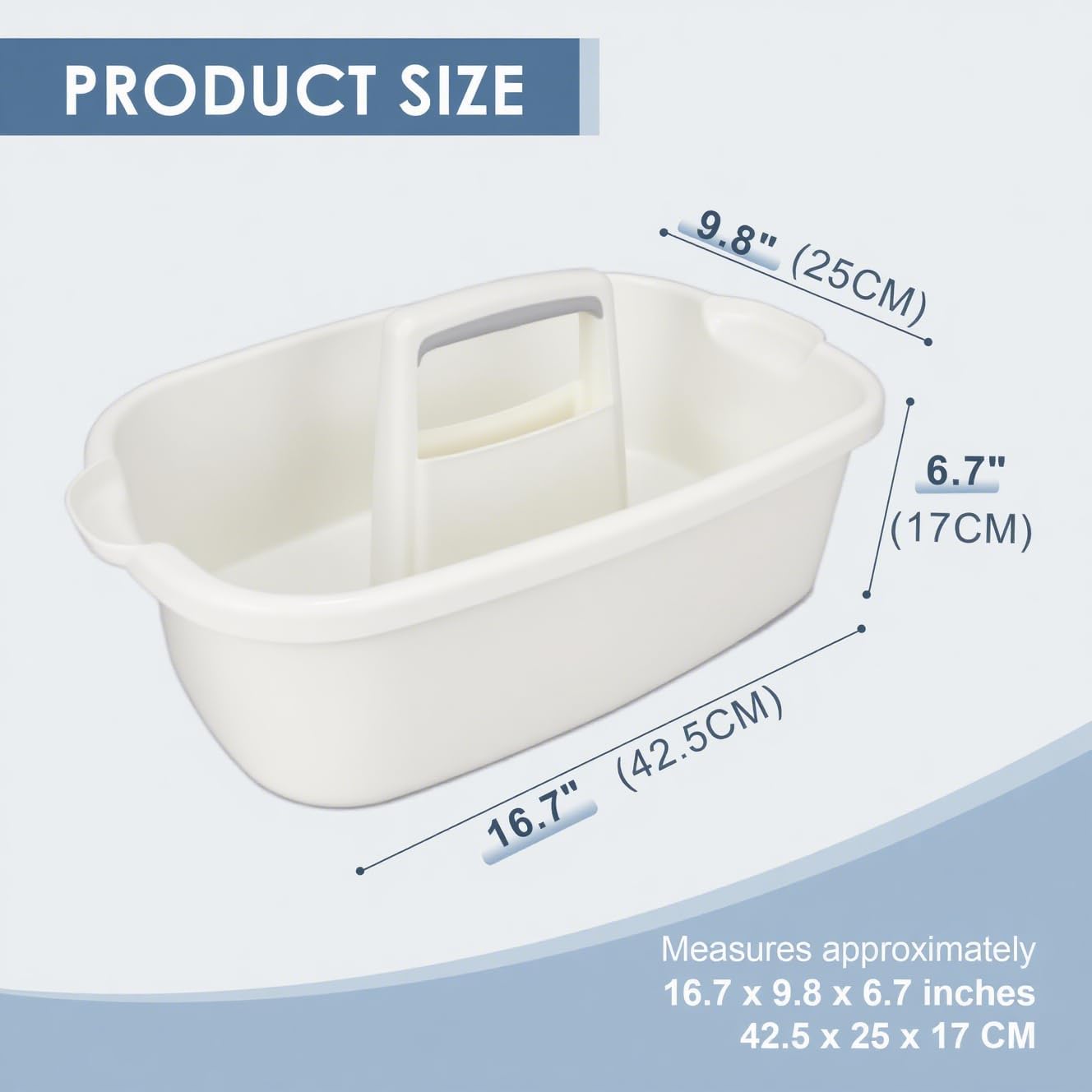 Cleaning Supplies Caddy with Handle, Portable Shower Caddy Organizer Plastic Basket with Handle, Stackable Tool Storage for Bathroom, Garden, Kitchen, Home Organization, White