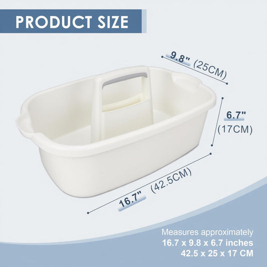 Cleaning Supplies Caddy with Handle, Portable Shower Caddy Organizer Plastic Basket with Handle, Stackable Tool Storage for Bathroom, Garden, Kitchen, Home Organization, White