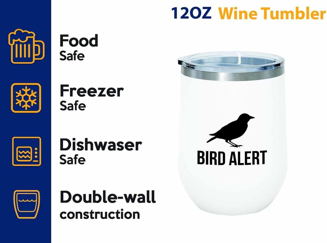 Birding White Edition Wine Tumbler 12oz - Bird alert - Bird Feeder Bac