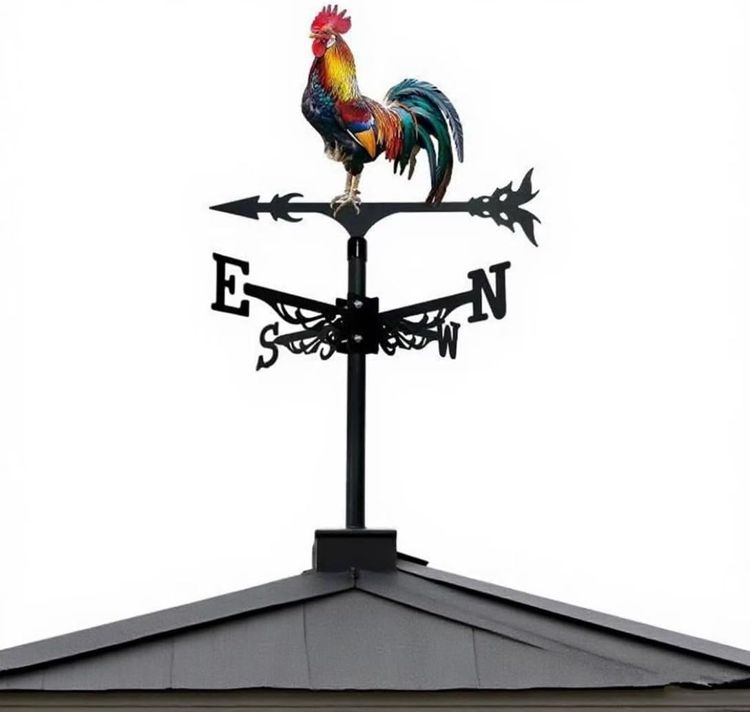Metal Rooster Weathervane Yard Barn Ornament Colorful Weather Vane Roof Vivid Cock Wind Direction Indicator Outdoor Garden Art Decor
