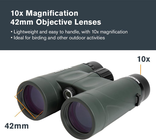 Celestron - Nature DX 10x42 Binoculars – Ideal for Birding and Outdoors – 42mm Objective Lenses – 5.8° Field of View – BaK-4 Prisms – Fully Multi-Coated – Waterproof and Fogproof