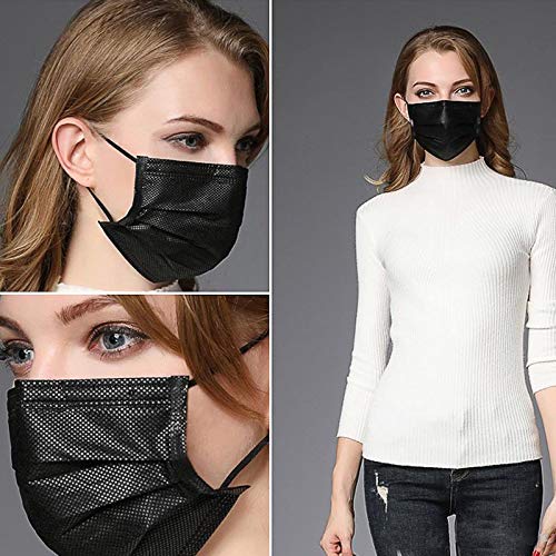 NNPCBT 100PCS 3 Ply Black Disposable Face Mask Filter Protection Face 