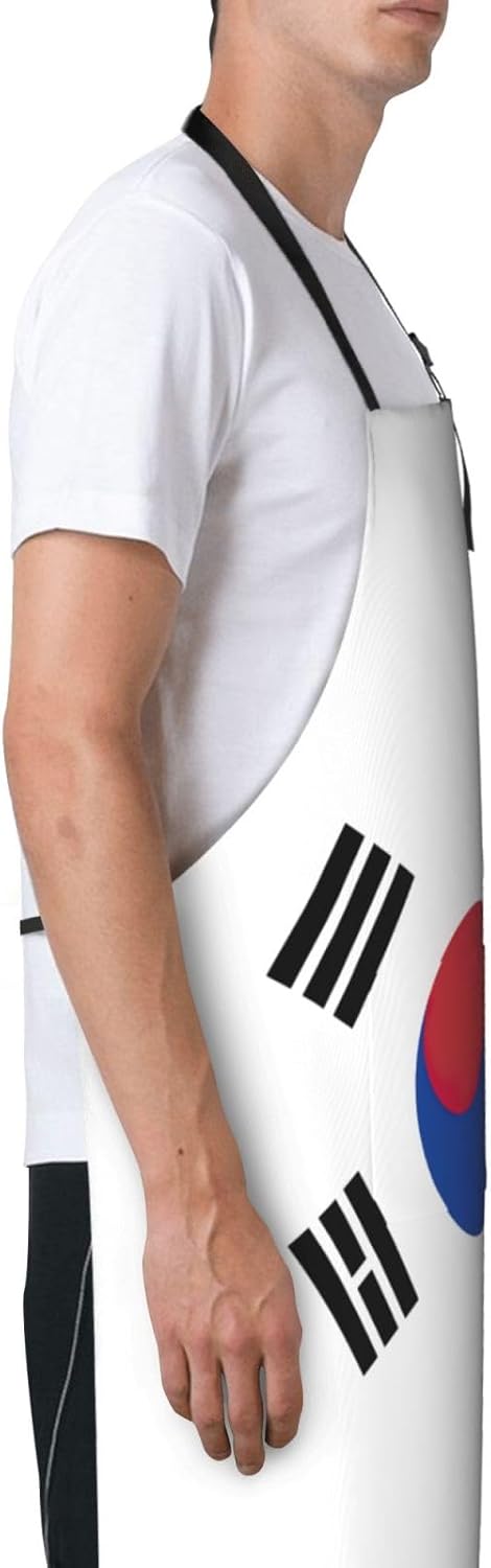 Flag of Republic of Korea print Waterproof chef's apron with pocket apron for kitchen cooking baking barbecue and gardening