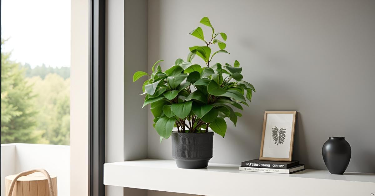 19" Artificial Ficus Plant in Textured Black Ceramic Planter Tall Faux Plant with Deep Green Leaves for Modern Home Office Shelf Bathroom Tabletop Indoor Decor