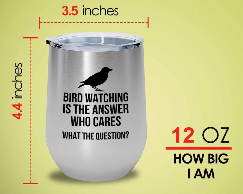 Birding Silver Edition Wine Tumbler 12oz - Bird watching is - Bird Feeder Backyard Birdwatcher Gifts Birding Bird Lover