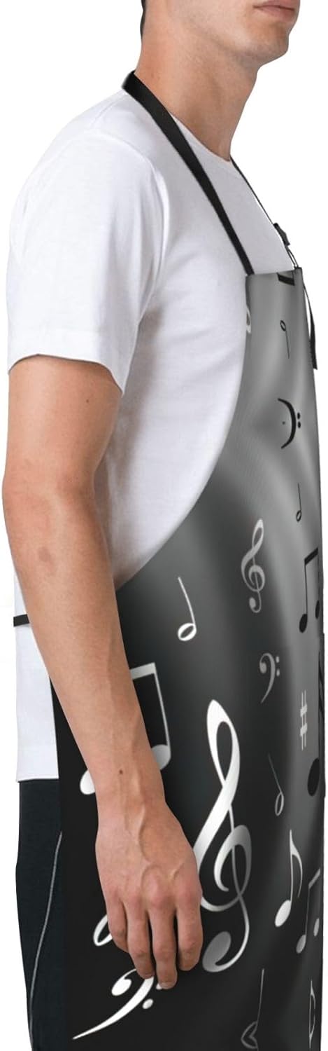 Music Notes Print Print Laundry apron 28x33 In Waterproof Kitchen Apron with Pockets for Cooking Baking
