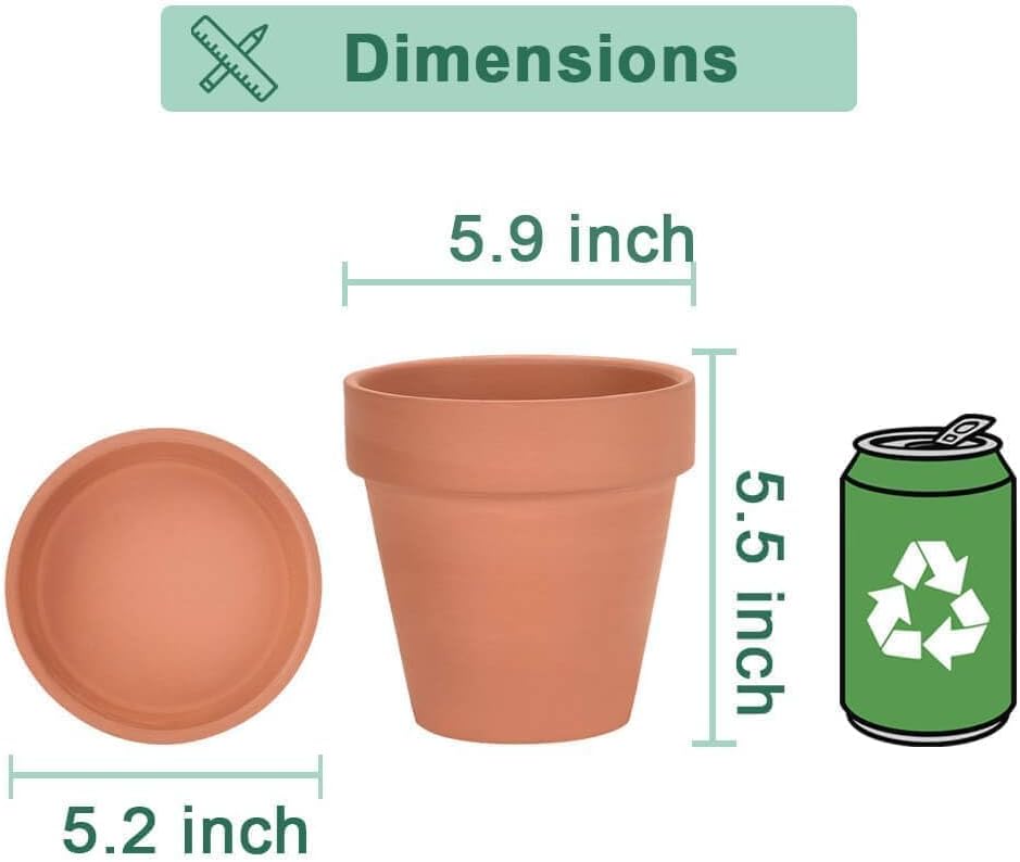 vensovo 6 Inch Terracotta & Clay Pots for Plant with Saucer - 4 Pack M