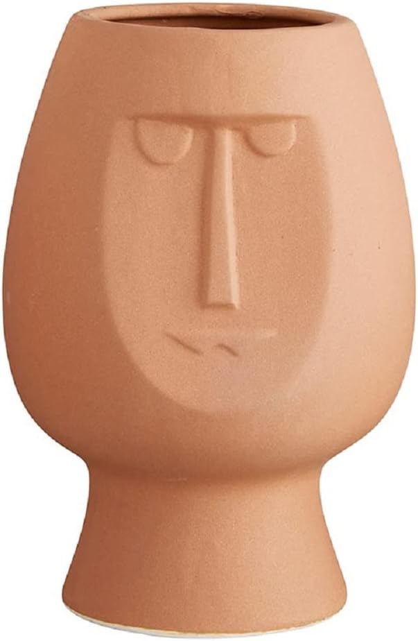 47th & Main Modern Ceramic Wide Face Head Home Décor Pot Planter, 5" Diameter, Terracotta