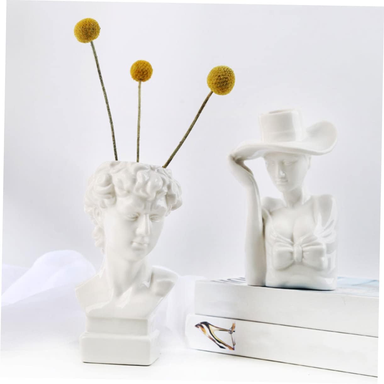 PRETYZOOM 1pc Ceramic David Head Vase Statue Planter Greek Style Flower Pot Home Decor