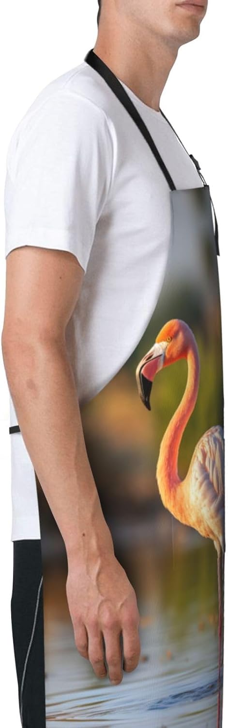 Cute Flamingo print Waterproof apron with pocket adjustable cooking apron for adult kitchen bibs to bake