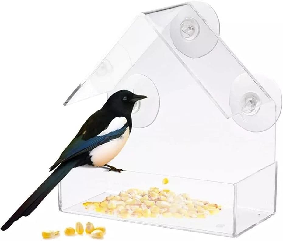Window Bird Feeders Transparent Outdoor Bird Feeder Outdoor Acrylic Windbreak Ball Bird Hanging Suction Pet Feeder (Color : Clear Size : One Size)