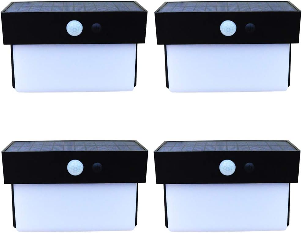 4 Packs 50 led 400LM led Wall sconces Light Solar led Wall Light with Solar System, Motion Sensor Detector for Garden Back Door Step Stair Fence Deck Yard Driveway (Black)