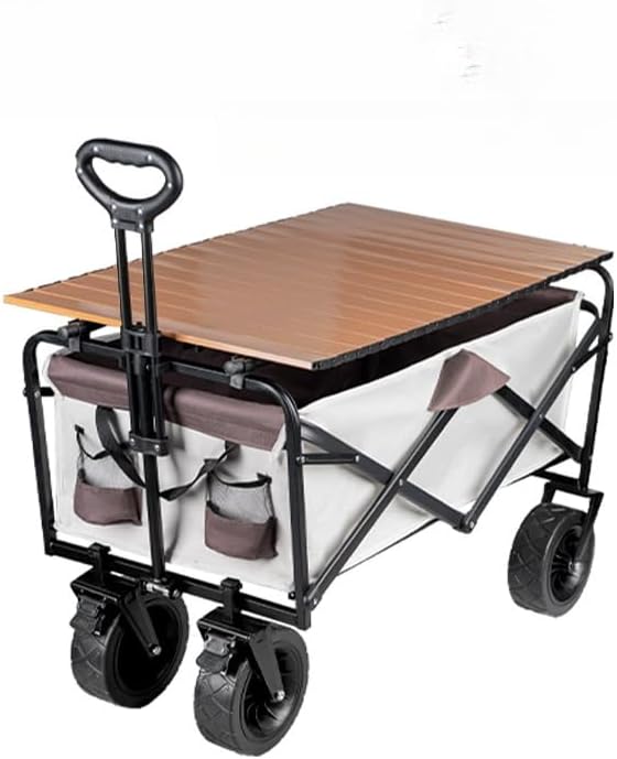 Trolley Folding Cart with Wheels Foldable Wagon Camping Outdoor Shopping Push (Black)