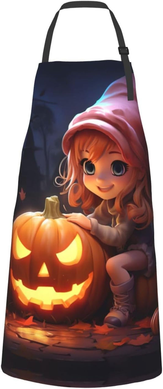 halloween cute pumpkin print Waterproof chef's apron with pocket apron for kitchen cooking baking barbecue and gardening