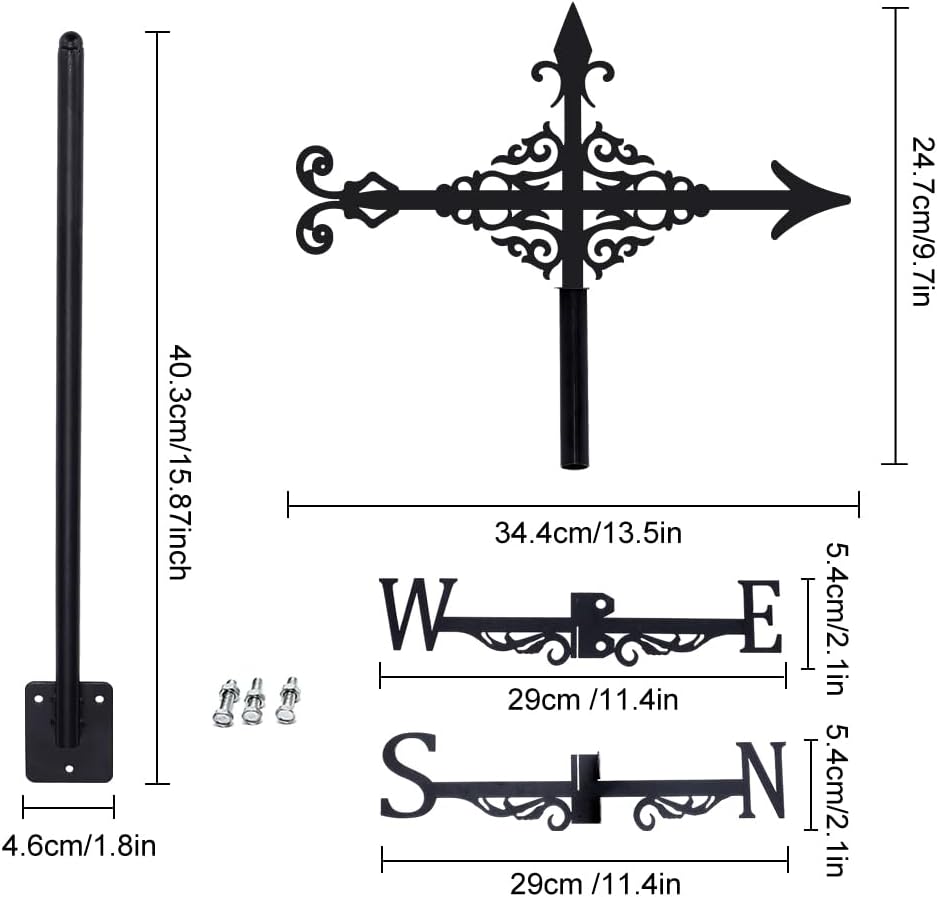 SUPERDANT Arrow Weather Vane Arrow Pattern Weathervanes Black Metal Wind Vanes Animal Wind Vanes for Outside Weathervane for Farmhouse Garden Outdoor Yard Roof Shed Paddock Decoration