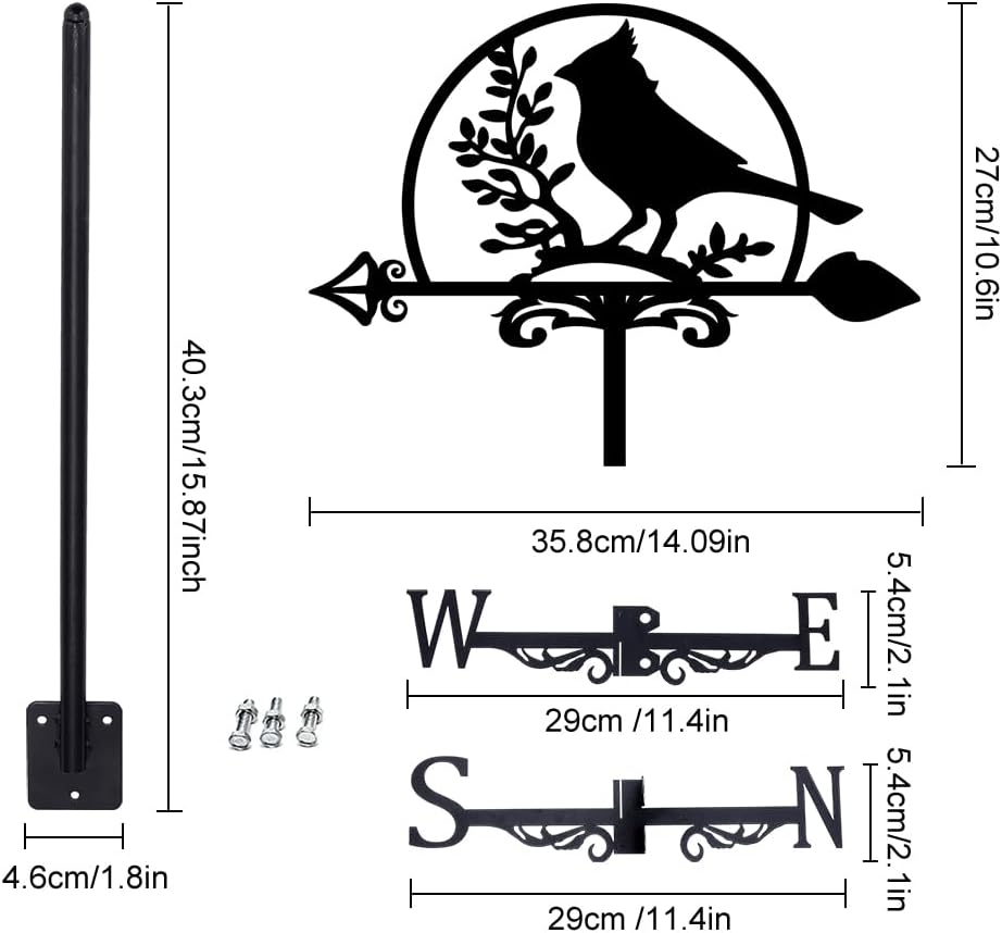 SUPERDANT Northern Cardinal Weathervane Wrought Iron Wind Vane Bird Animal Metal Weather Vane Roof Garden Direction Sign Weathercock Outdoor Farmhouse Decoration Garden Wind Measuring Tool