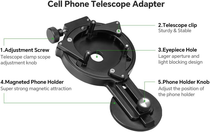 FANAUE Telescope Phone Adapter, Spotting Scope Smartphone Phone Mount for Binoculars Monocular Microscope, Magnetic Cell Phone Digiscoping Holder for Camera Photography