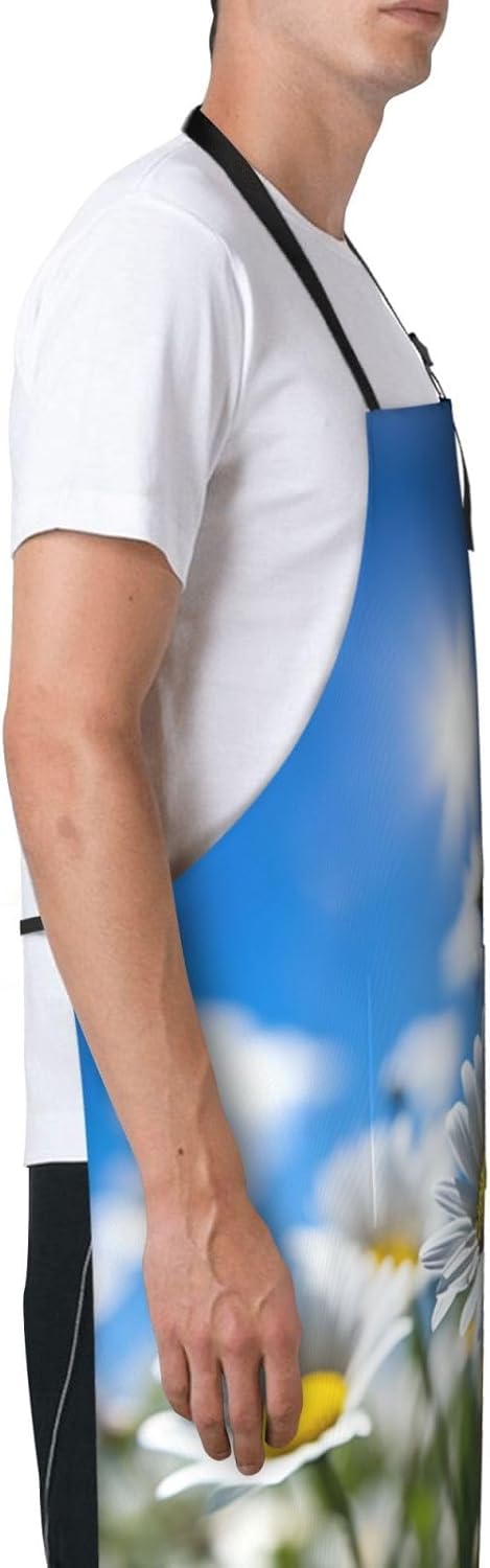 Daisy Flower Picture print Waterproof apron with pocket adjustable coo