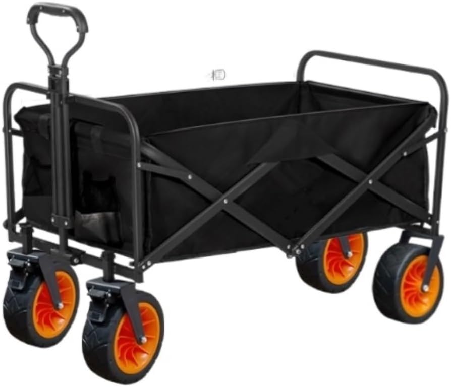 Outdoor Utility Wagon with 8" Wheels - Portable Folding Camping Cart for Garden, Beach, Sports - Heavy Duty Hand-Pushed Trolley, 150kg Capacity (B)