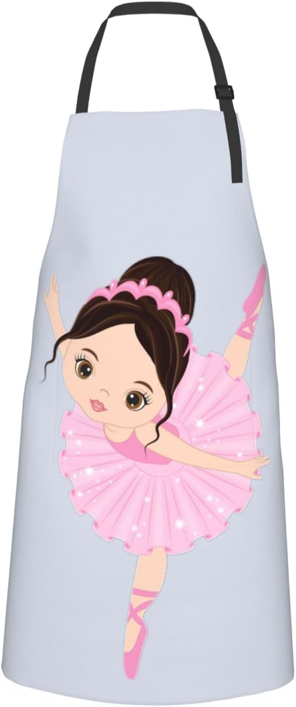 Little Ballerina Dancing Girl Print 28x33 In Adult Kitchen Apron with Pockets Versatile Chef Smock for Cooking Baking