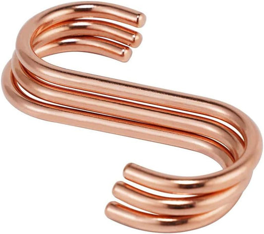 8 Pieces Copper S Hook Rose Gold Brass S Hooks for Hanging Pot Rack Pan 3.7In Heavy Duty Kitchen Garden Shower Purpose Storage Hooks Hangers(for 0.94" Rod)