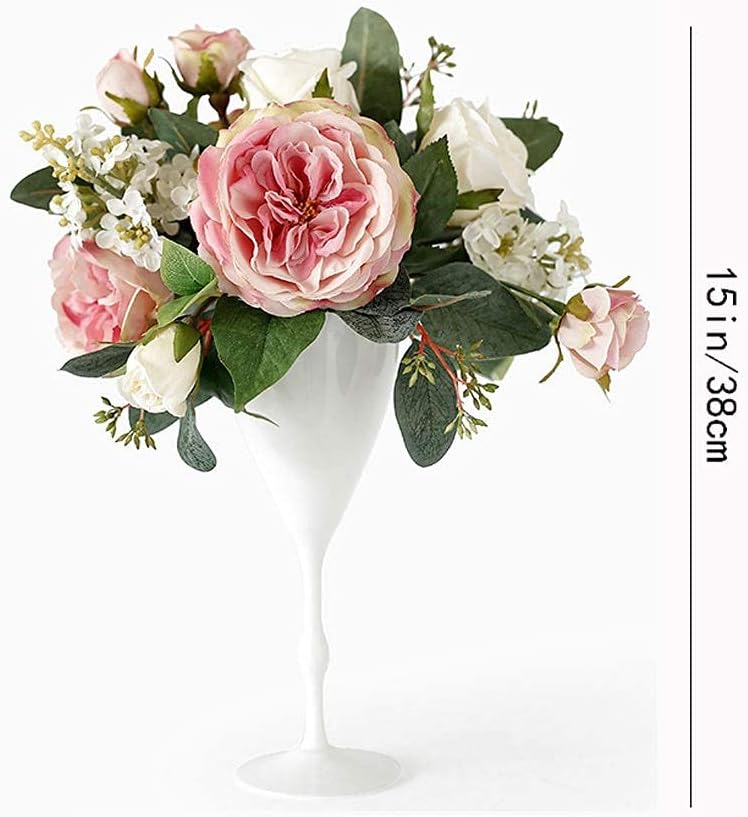 Artificial Flower and Tall Stand Vase Set Rose Simulation Flower,DIY Fake Flowers in A Vase for Home Wedding Party Garden Decoration