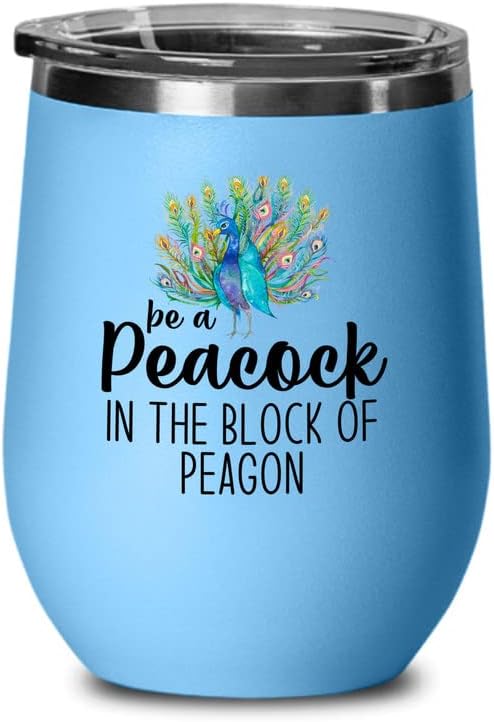 Bird Lover Blue Edition Wine Tumbler 12oz - Peacock block pgeons - Hum
