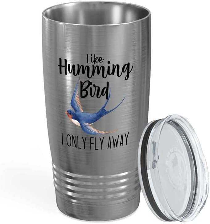 Bird Lover Silver Edition Viking Tumbler 20oz - Humming Bird Fly Away - Hummingbird Nest Cage Parrot Dad Gardening Outdoor Birdwatcher Feeder