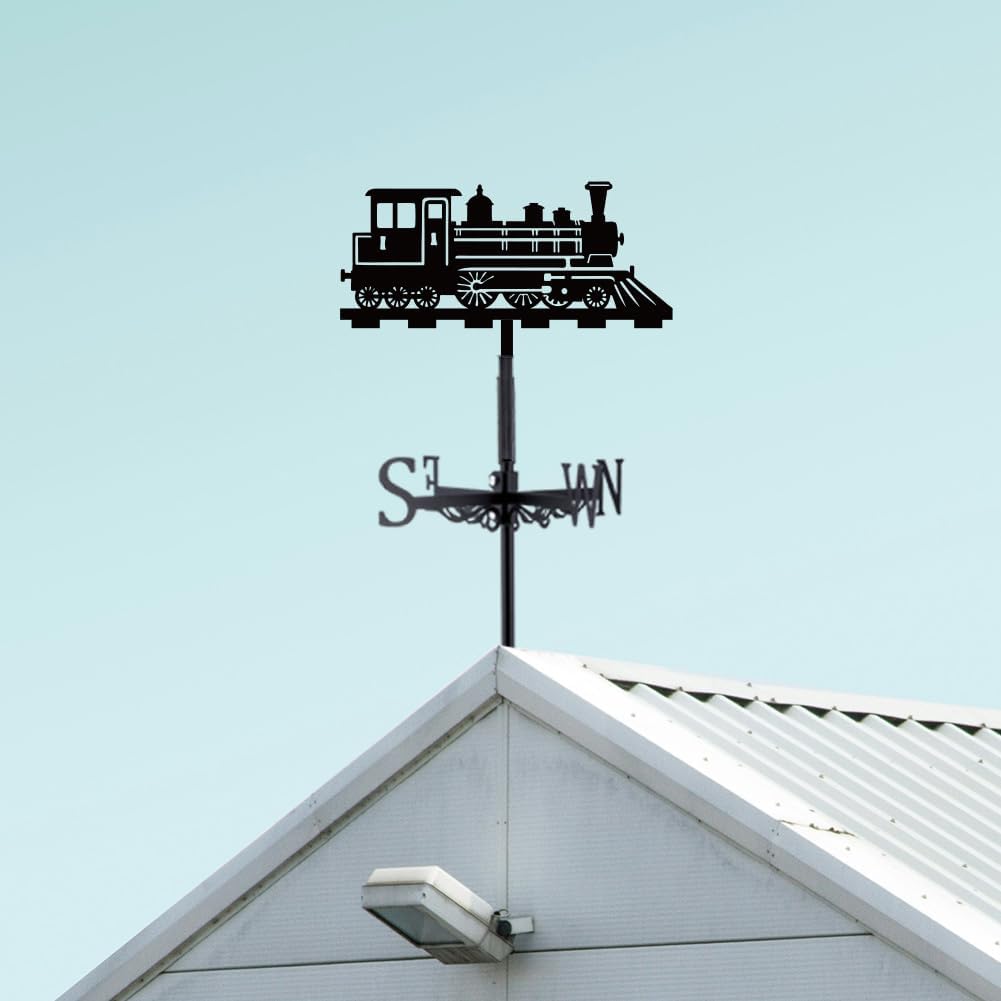 SUPERDANT Train Iron Weather Vane Train Metal Weathervane Black Wind Direction Garden Art Decor for Roof Indicators Wind Vanes for Yard Outdoor Farm Barn Sheds Garden Patio Decoration